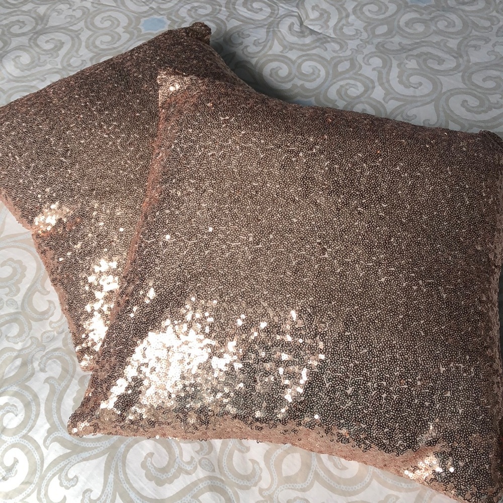 Rose gold sequin decorative pillows, set of 2
